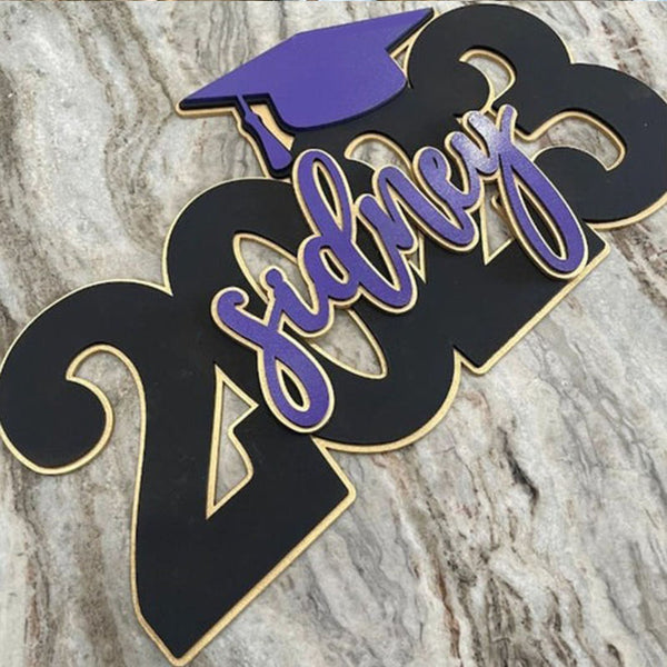 Deluxe Grad Sign, Personalized Name, 2024 or 2025 Graduation Cap Wood Sign