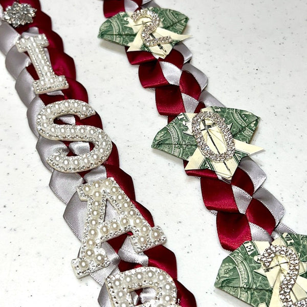 Graduation Lei, 2 Color Double Braid with bows, Personalized Letters & Numbers