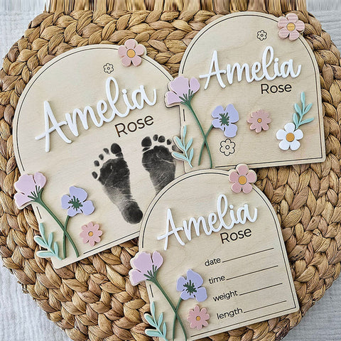 Newborn Birth Announcement Name Plaque | Newborn Footprint Plaque