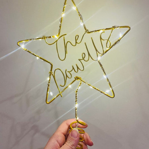 Personalised Christmas tree topper - star tree topper - Surname wire sign