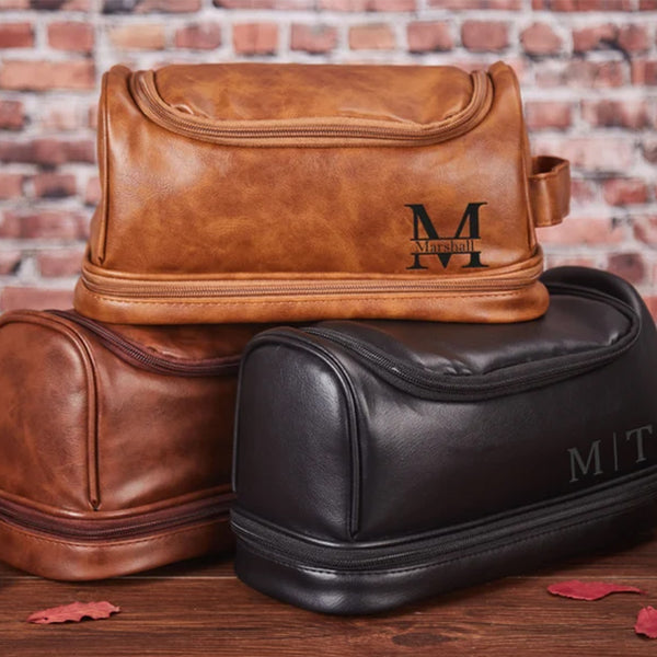 Leather Dopp Kit Boyfriend Gift ,Personalized Toiletry Bag Groomsman Gift