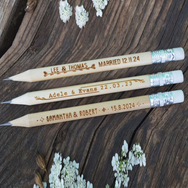 Wedding Favors for Guests in bulk, Personalized Engraved Rustic Wedding Wooden Pencils