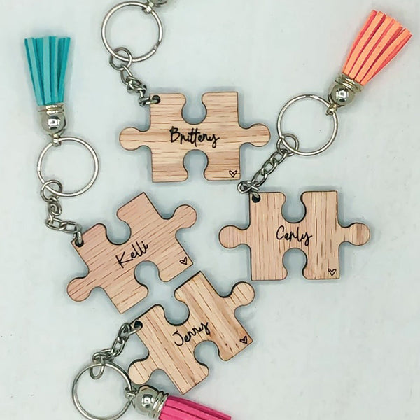 Best Friend Gift, Personalized Keychain, Custom name puzzle piece keychain with Colorful Tassel