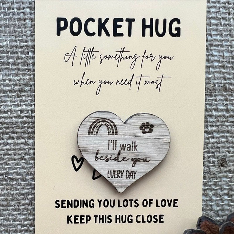 PET POCKET HUG -  Personalised Oak Wood Heart With Card - Rainbow Bridge