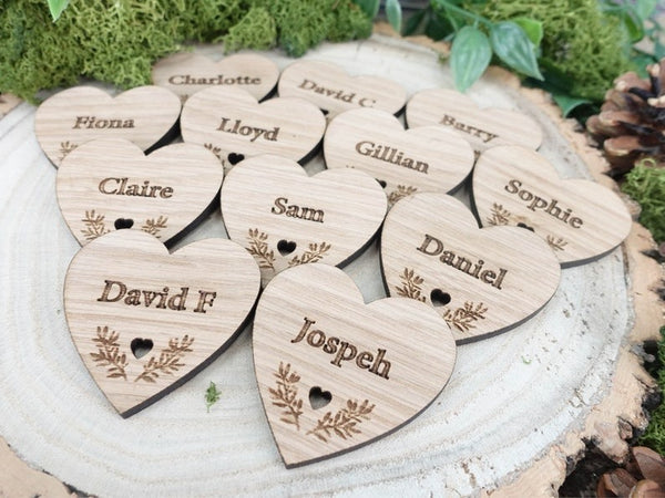 Wooden Table Place Names Wedding Heart Place Setting