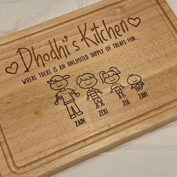 Personalised Grandma's Kitchen Wood Cutting Board, Family Portrait