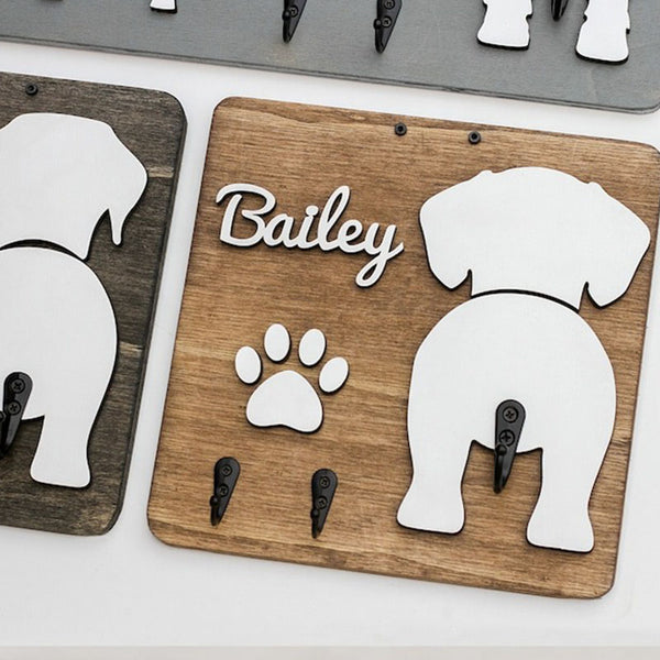 Custom Shiplap Dog Leash Holder, Personalized Leash holder, Dog Butt Leash Holder, Dog Paw Print Leash Holder