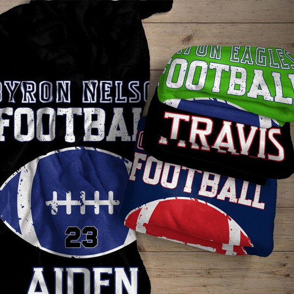 personalized football name blanket, custom gift idea for football player