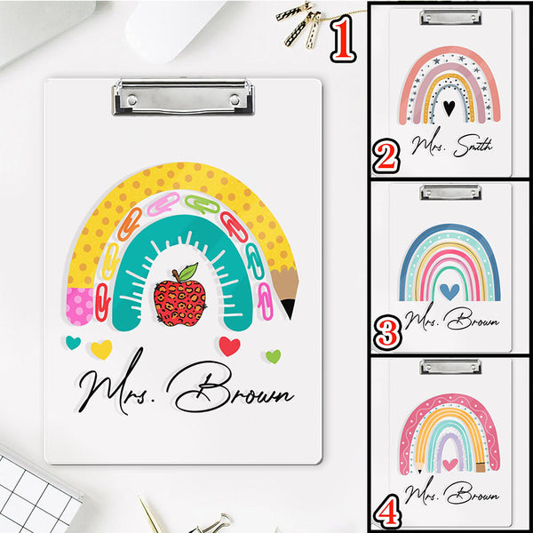 Personalized Back To School Teacher Gifts, Custom Rainbow Clipboard With Teacher Name