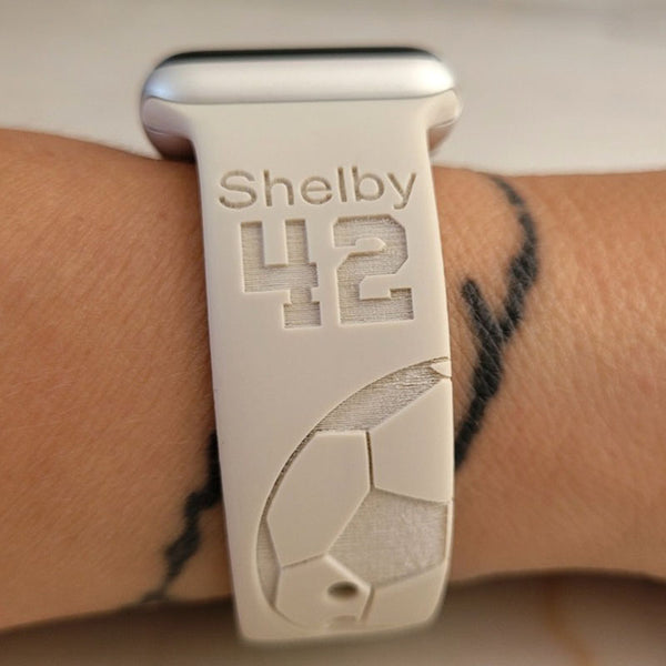 Personalized Watch Band for Apple,Samsung SOCCER MOM Engraved Silicone Sports Band