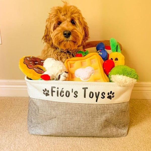 Cartoon Dog Toys Bin Storage, Dog Lovers Gift, Custom Dog Name