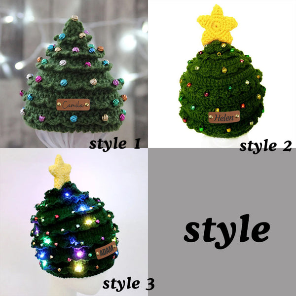 Personalized Leather Patch Christmas Tree Crochet Hat