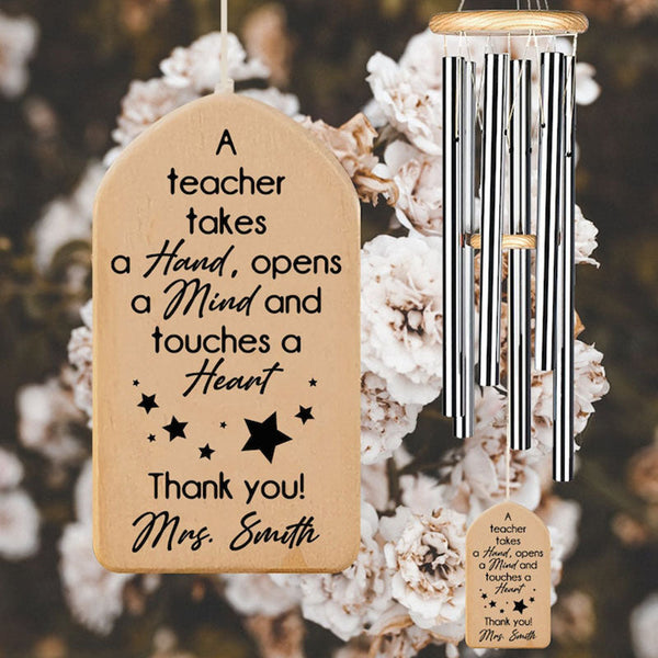 Personalized Teacher Gift Wind Chimes, Thank You Teacher Gifts, Wooden Wind Chimes Home Garden Decoration