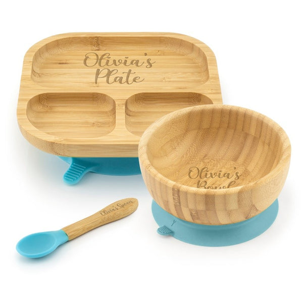 Personalised Bamboo Childrens Dining Set Spoon & Bowl