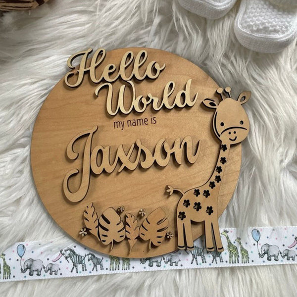 Hello World New Baby Wooden Plaque, Baby Shower Gift