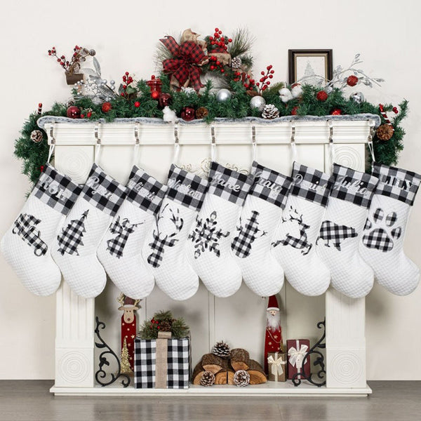 Personalized Christmas Stockings With White Ornaments