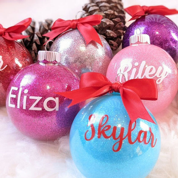 Personalized Glitter Christmas Ball Ornament, Name Bauble Ornament