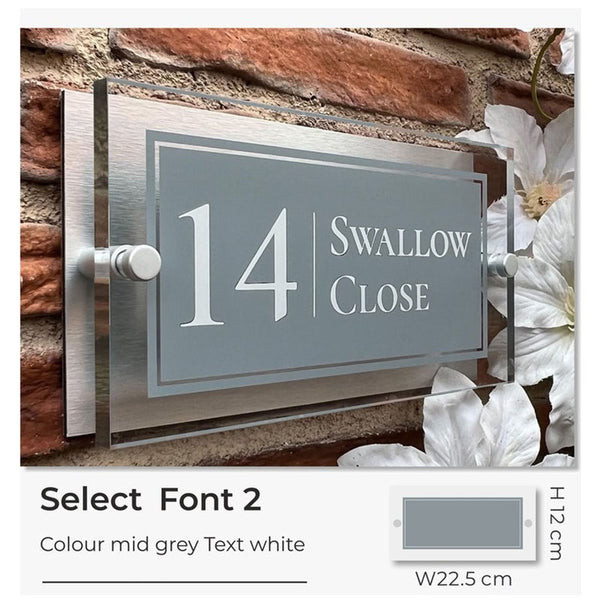 House Number Plaque Rectangle Door Sign 120mm x 225mm Personalized Acrylic Gray with White font