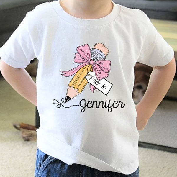 Kids Back To School Shirts, First Day Of School Cute Pencil Bow T-Shirt