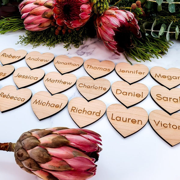 Personalised Place Names, Wedding Place Setting, Wooden Heart, Wood Place Name, Wedding Favours