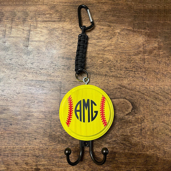 Personalized Softball/Baseball helmet holder with dual hook