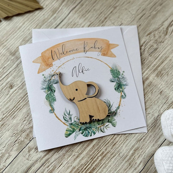 New Baby Safari Card - Wooden Keepsake