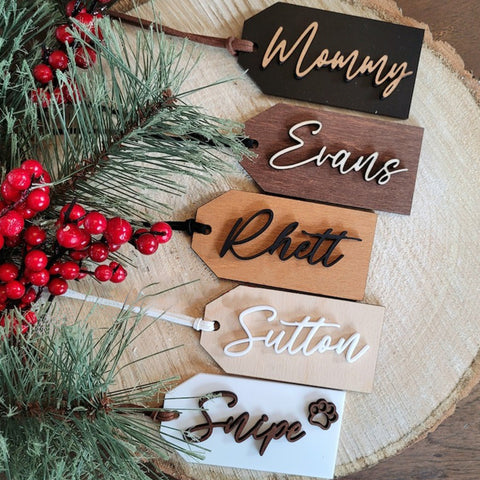 Personalized Christmas Stocking Tags, Wooden Gift Tags