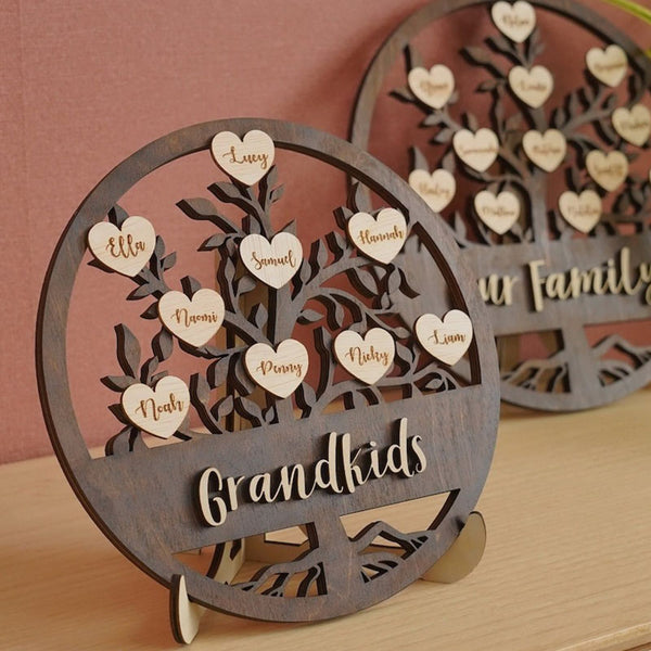 Grandkids Christmas Birthday Gift Family Tree Sign Custom Hanging Grandparent