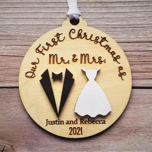 First Christmas Married Ornament - Custom Wedding Ornaments - Personalized Holiday Gift - Groom - Bride - Bridal - Engagement Marriage