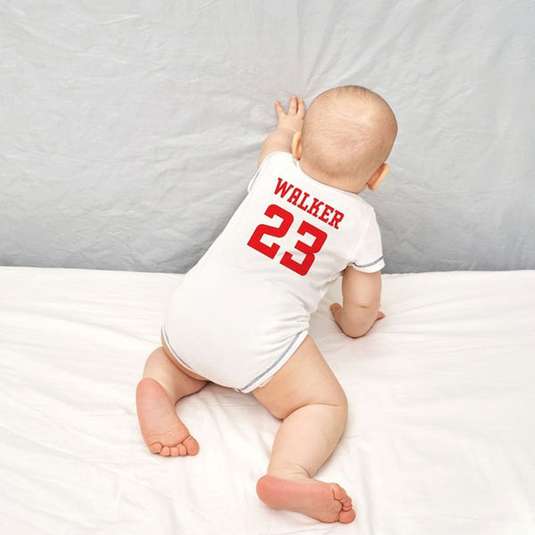 Baby Bodysuit - Custom Personalized Baseball Jersey Bodysuit with the Name and Number