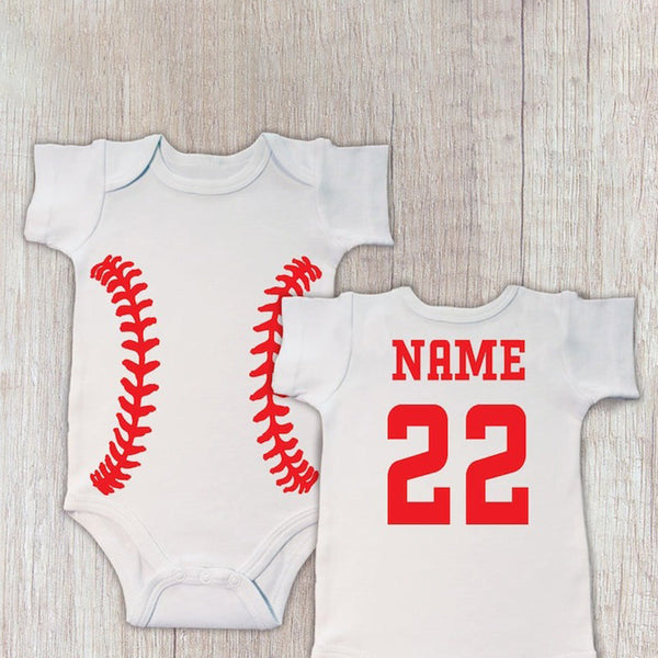 Baby Bodysuit - Custom Personalized Baseball Jersey Bodysuit with the Name and Number