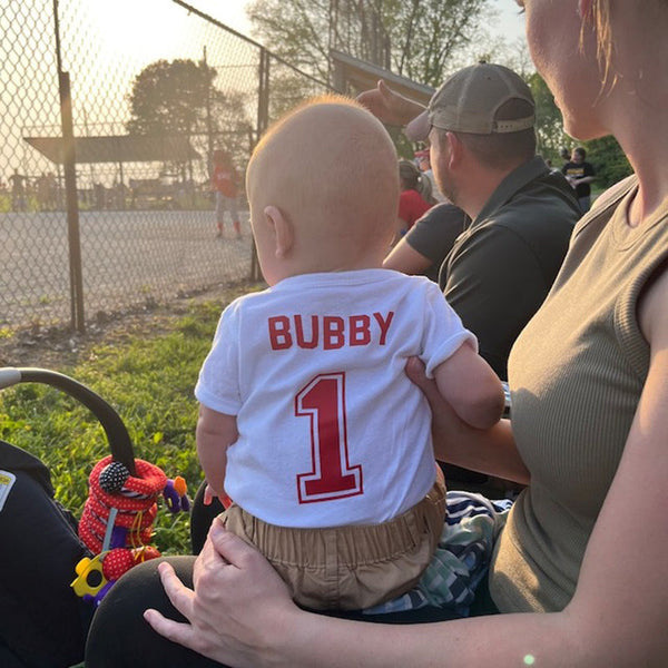 Baby Bodysuit - Custom Personalized Baseball Jersey Bodysuit with the Name and Number