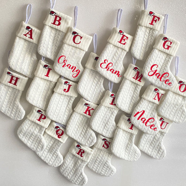 Initial Cable Knitted Stocking, Mini Monogrammed Stocking, Personalized Christmas Stocking, Embroidered Stocking, Letter of Family Stcoking