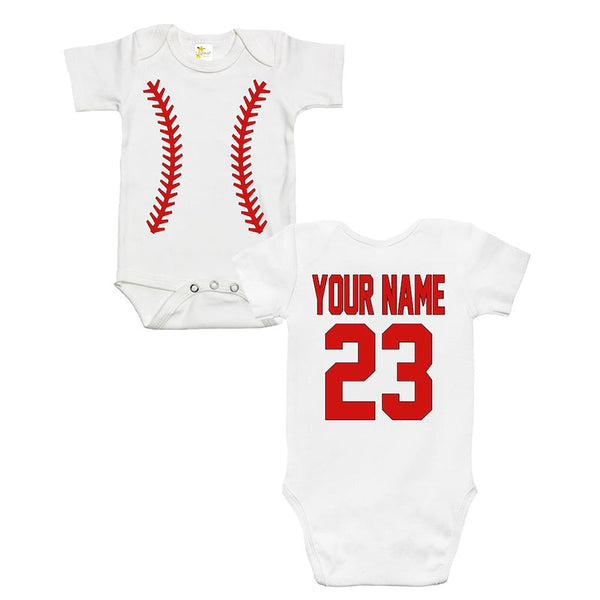 Baby Bodysuit - Custom Personalized Baseball Jersey Bodysuit with the Name and Number