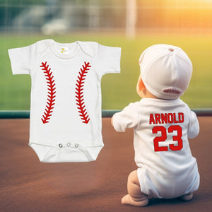 Baby Bodysuit - Custom Personalized Baseball Jersey Bodysuit with the Name and Number