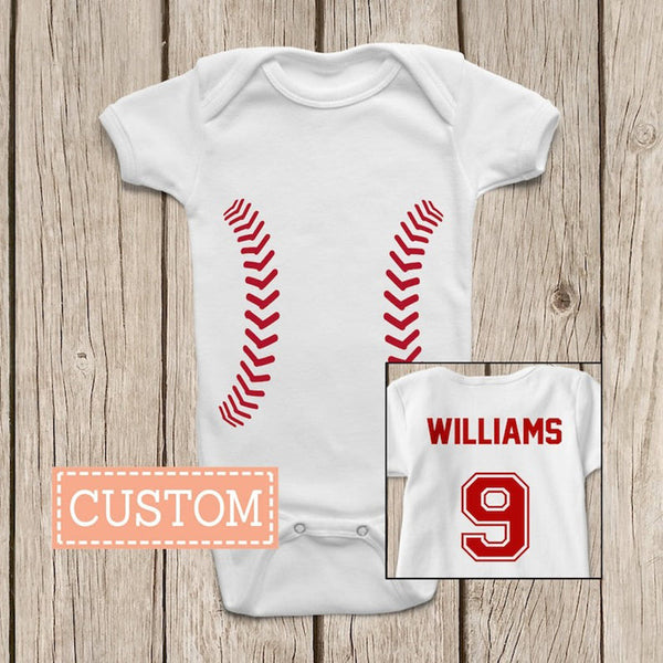 Baby Bodysuit - Custom Personalized Baseball Jersey Bodysuit with the Name and Number