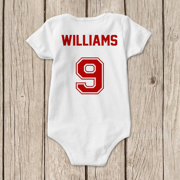 Baby Bodysuit - Custom Personalized Baseball Jersey Bodysuit with the Name and Number