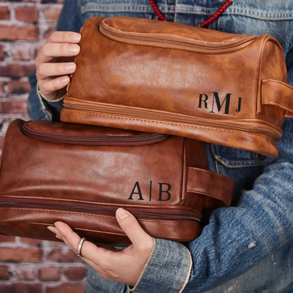 Leather Dopp Kit Boyfriend Gift ,Personalized Toiletry Bag Groomsman Gift