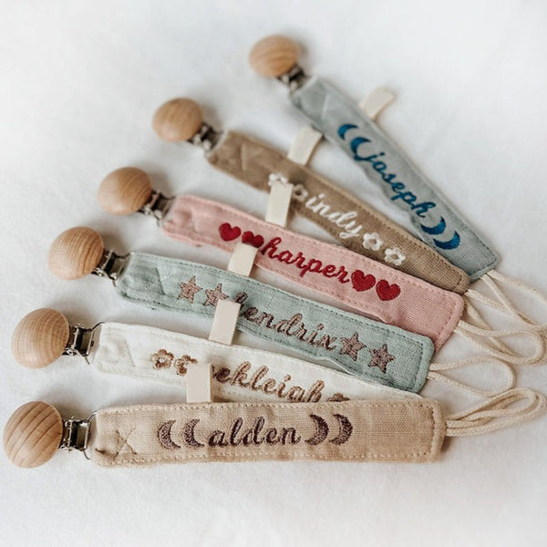 Personalized Pacifier Clip Holder  Embroidered Name