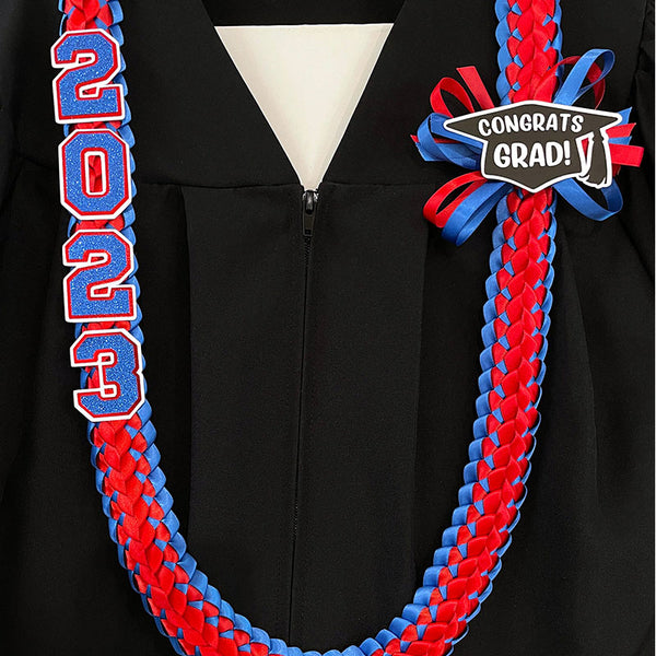 2024 Graduation Leis - Double Braided Ribbon Lei - Class of 2024 - Custom school colors - Satin ribbon leis