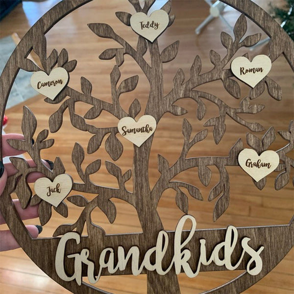 Grandkids Christmas Birthday Gift Family Tree Sign Custom Hanging Grandparent