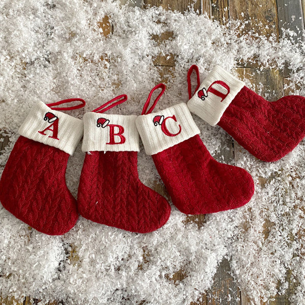 Initial Cable Knitted Stocking, Mini Monogrammed Stocking, Personalized Christmas Stocking, Embroidered Stocking, Letter of Family Stcoking