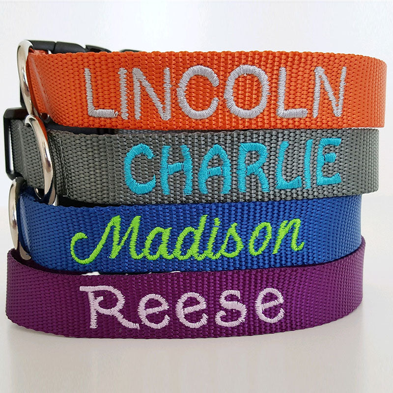 Embroidered Dog Collar, Personalized Cat, Name & Number, Multiple Options, Nylon Adjustable