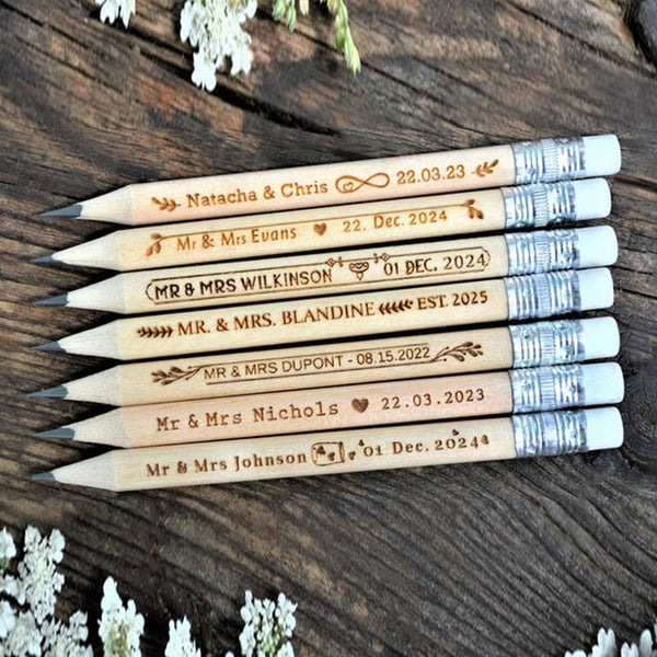 Wedding Favors for Guests in bulk, Personalized Engraved Rustic Wedding Wooden Pencils