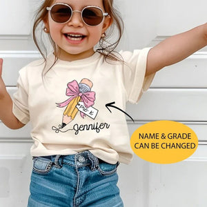 Kids Back To School Shirts, First Day Of School Cute Pencil Bow T-Shirt