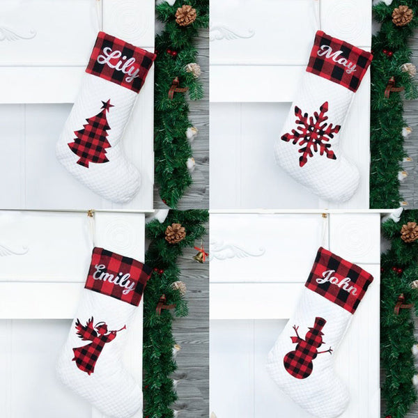 Personalized Christmas Stockings With White Ornaments