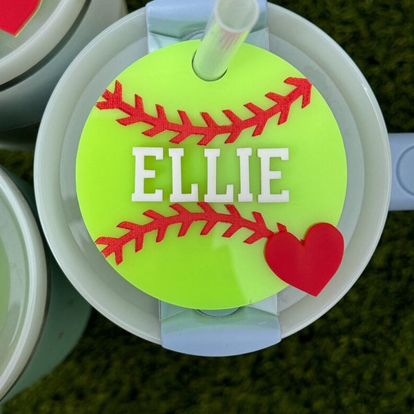 Baseball Softball Stanley Lid Name Tag Toppers Personalized Acrylic Name