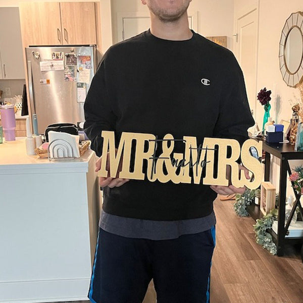 Custom Wedding Gift Sign Name, Personalized Family Name Wood Letters Mr Mrs