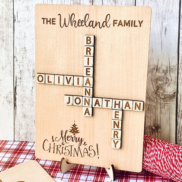 Wooden Mother's Day Card with Name Scrabble Tiles & Stand, Unique Gift for Grandma