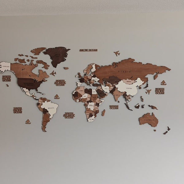 Wooden World Map, Wall Art Decor, 3D Wooden World Map